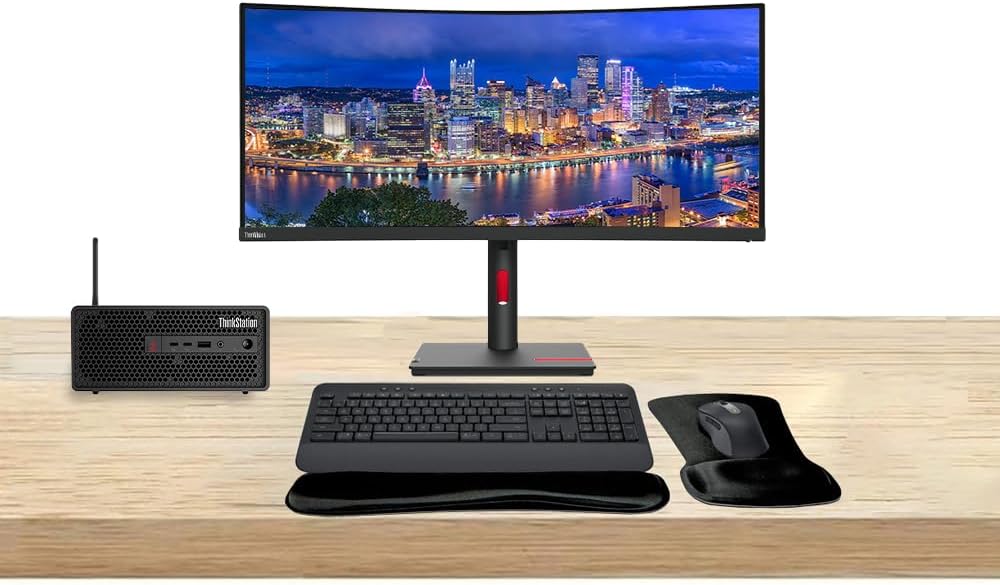 Lenovo ThinkStation P3 SFF i7k, 64GB RAM, 1TB SSD, Windows 11 Pro, RTX A4000 16GB Bundled with ThinkVision T34w 34” Curved 2K, T2U Plus WiFi, MK650 Wireless Keyboard & Mouse, Gel Mouse & Wrist Pad