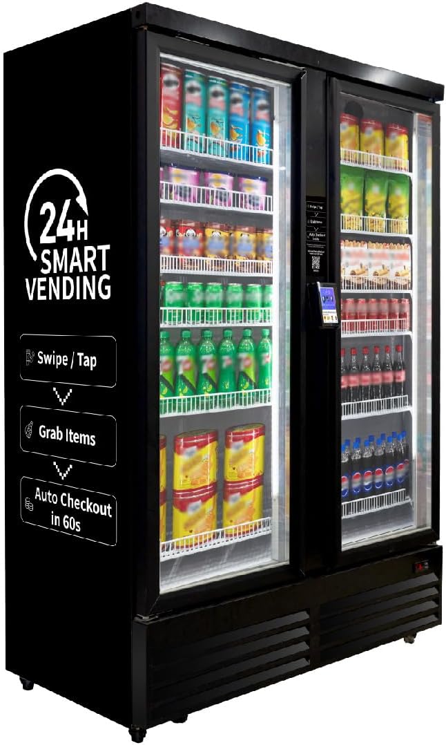 Machine, Self-Service Refrigerated Cabinet, Double Door Display Smart Cooler with POS/NFC Payment for Operator/Unmanned Stores/Factory (864 Bottle Capacity)