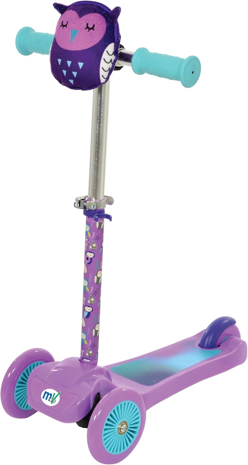 MoVe Mini Go! 3 Wheel Tri Scooter for Kids | Tilt & Turn Scooters with Squishle Pouch Cute Character | Ages 3+ | Adjustable Height Toddler Boys & Girls First Scooter | Three Wheeled Scooter