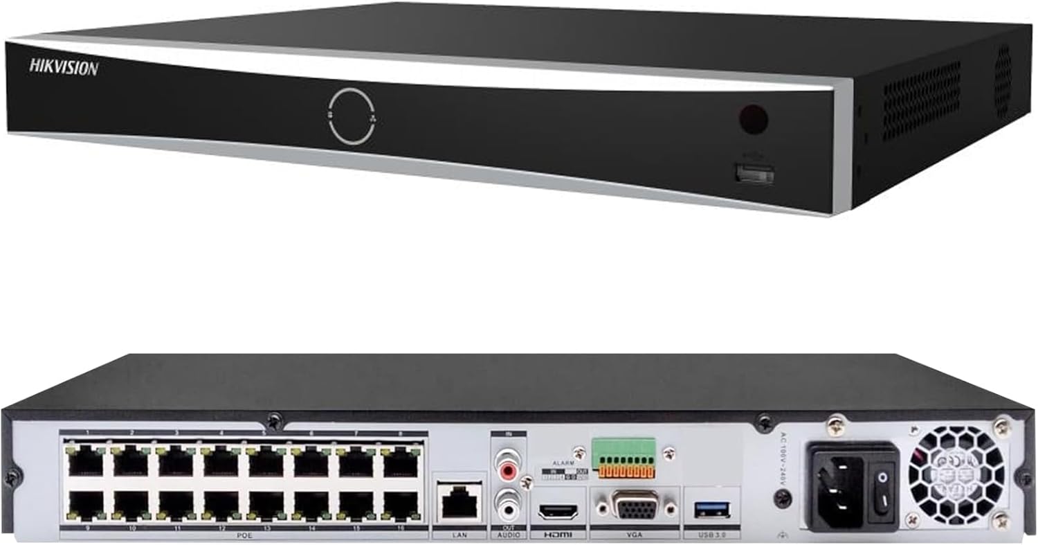 NVR 16 Channel DS-7616NXI-K2/16P 16-ch PoE 1U K Series AcuSense 4K NVR Plug & Play Network Video Recorder Compatible with Hikvision IP Camera International Version