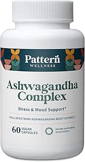 Pattern Wellness Ashwagandha Complex for Men & Women - KSM-66 & Black Pepper Extract - Whole Body & Heart Health - Supports Stress & Mood - Non-GMO - 60 Vegan Capsules