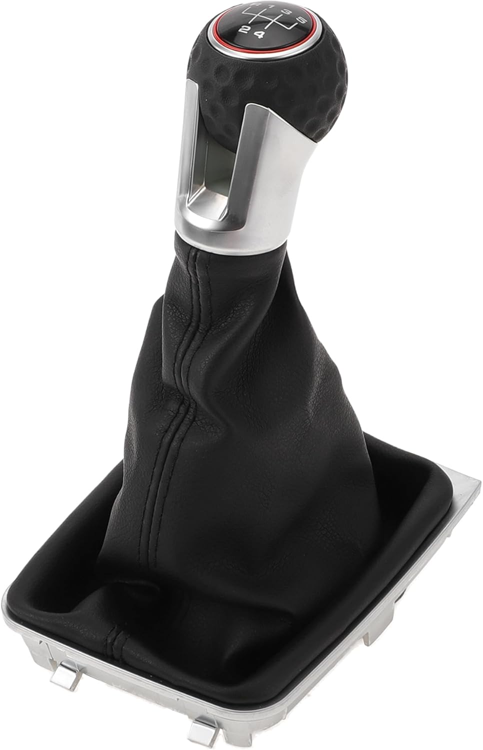 INFINAUTO 5 Speed Manual Gear Shifter Knob with Cover, Gearbox Stick Shifter Lever Knob for VW Golf MK7 GTI GTD 2013-2018 Plastic Faux Leather Black Red, 1 Pc