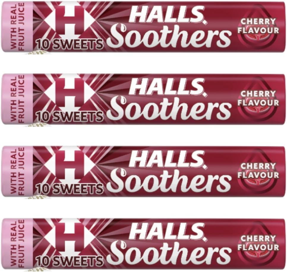 Soothers Throat Sweets Multi Pack - Cherry Lozenges - 4 Pack, 45g Each - Packed by Black Nore Gifts