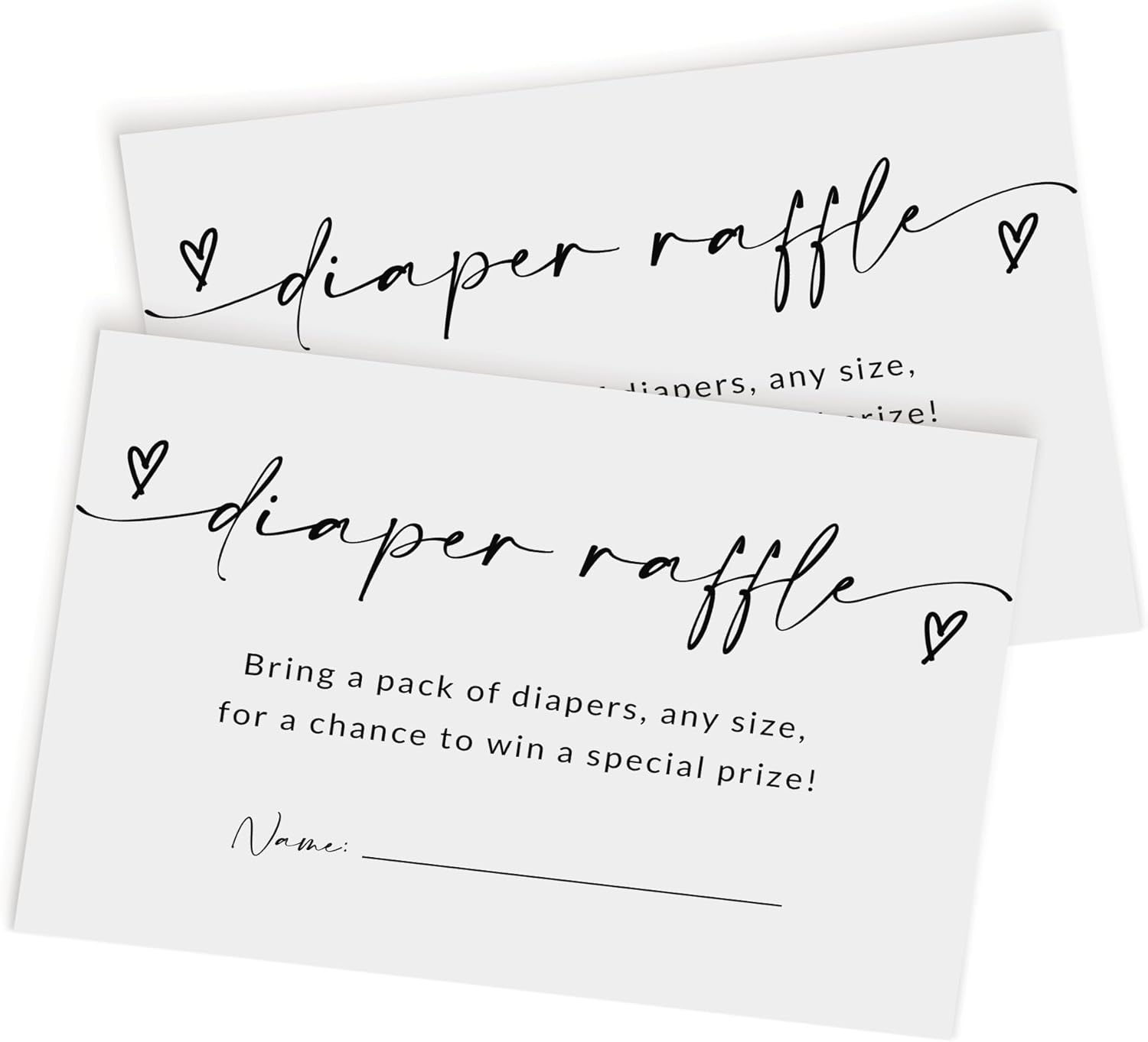 HerZii Prints Diaper Raffle Cards, 3.5x2 White, Diaper Raffle Tickets - Baby Shower Game Set of 50