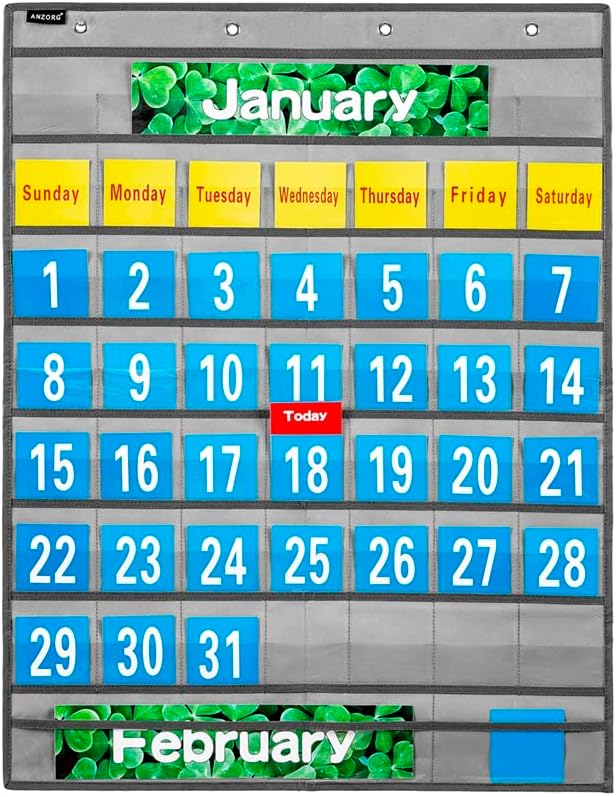 Monthly Calendar Pocket Chart School Calendar Kit for Classroom Scholastic Classroom Learning Resources (Grey)