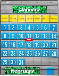 Monthly Calendar Pocket Chart School Calendar Kit for Classroom Scholastic Classroom Learning Resources (Grey)