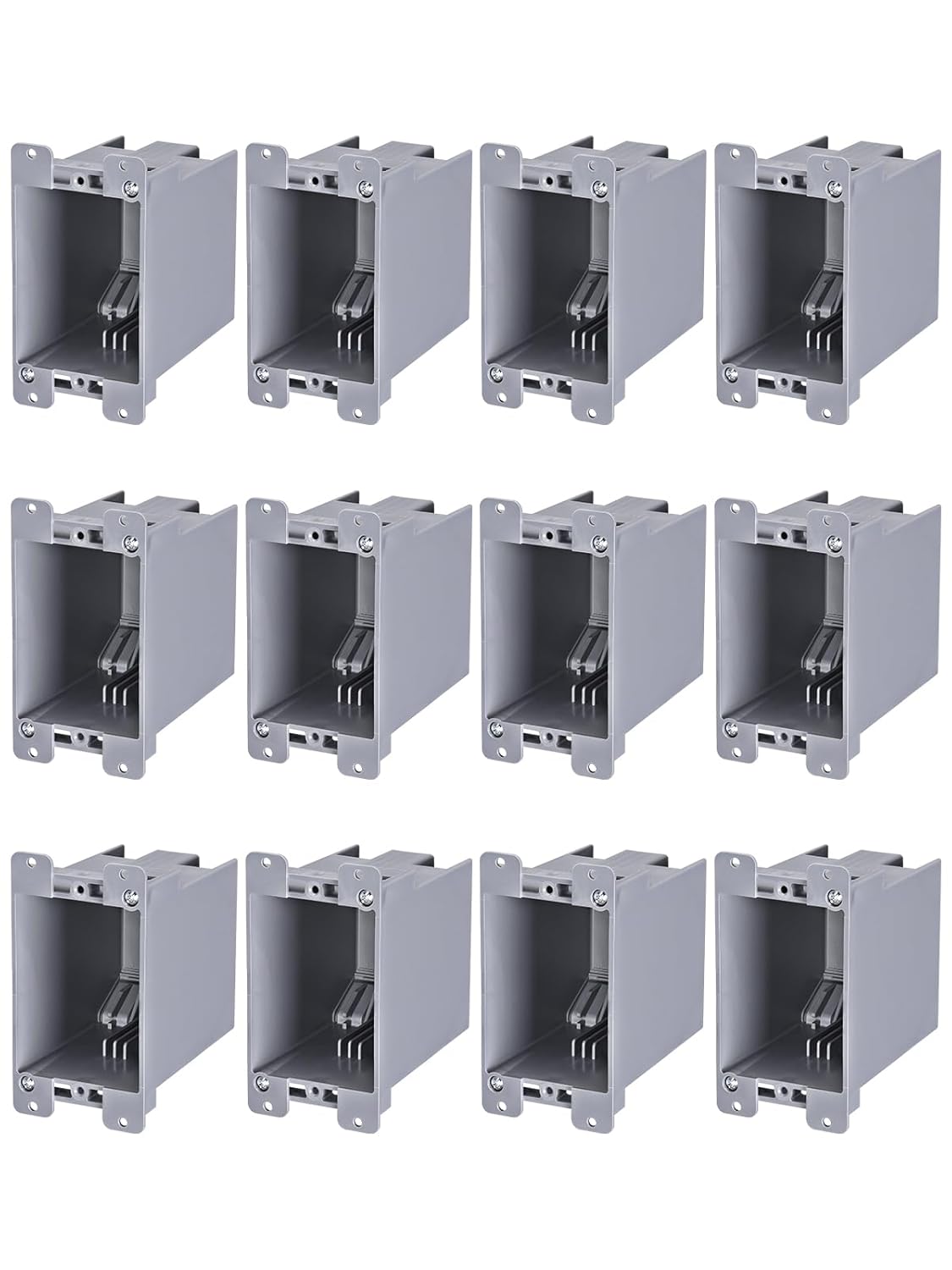 LEONLITE 12 Pack Old Work Electrical Outlet Box One Gang, Ultra-deep 20 Cubic Inch Device Box, PVC Electrical Junction Box for Switch, GFCI, Outlet Box for Home Improvement, ETL Listed, Gray