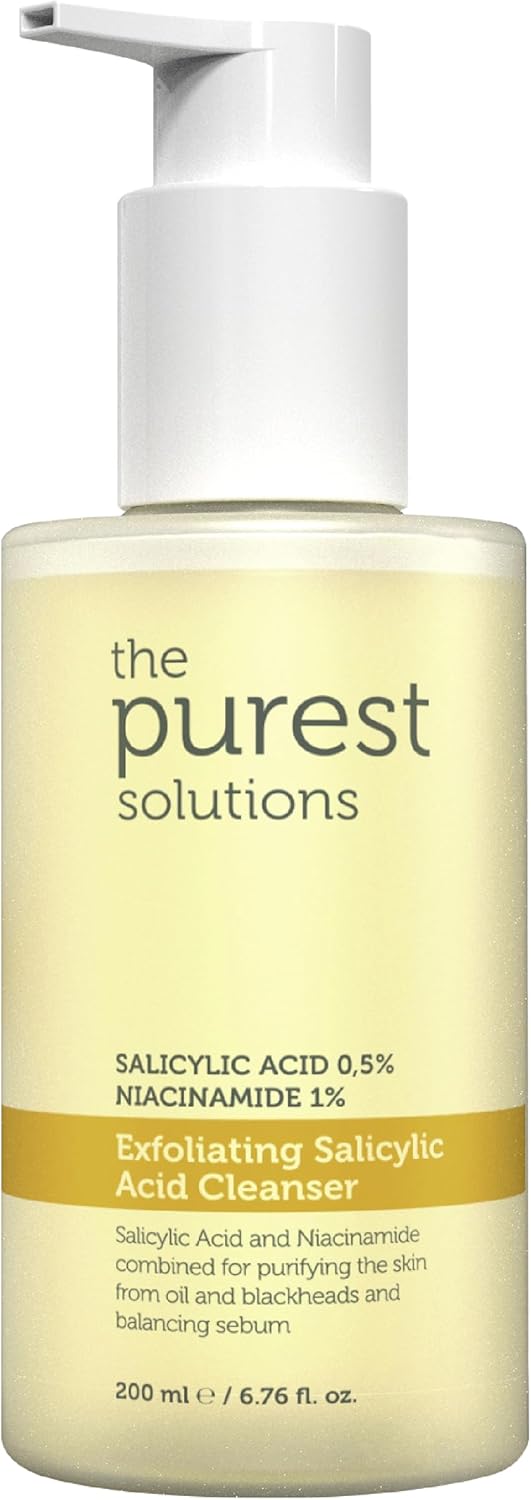 The Purest Solutions Exfoliating Salicylic Acid Cleanser Facial Cleanser (0.5% Salicylic Acid & 1% Niacinamide) - For Oily/Combination Skin - Reduces Pimples and Acne Prone - Vegan (200 ml)