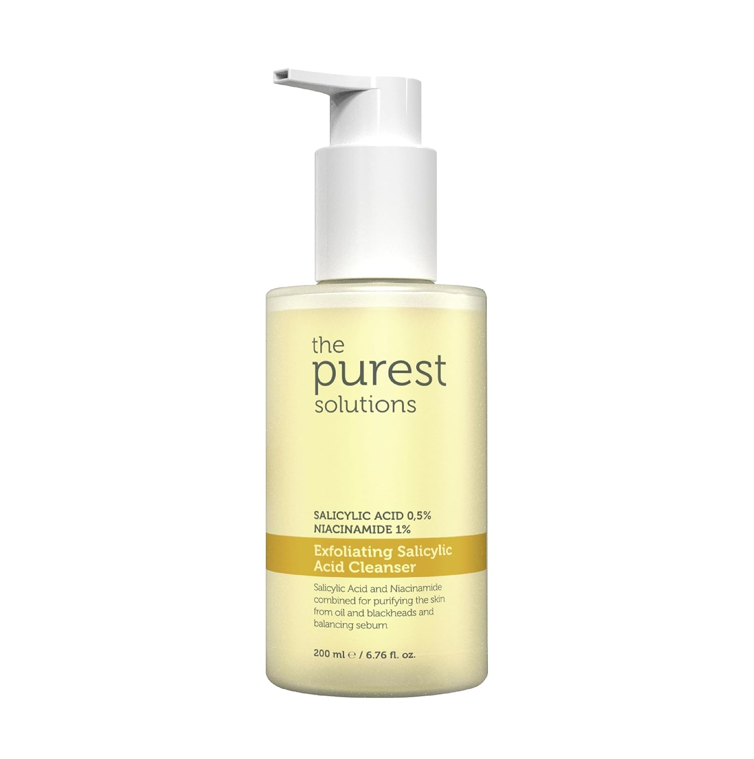 The Purest Solutions Exfoliating Salicylic Acid Cleanser Facial Cleanser (0.5% Salicylic Acid & 1% Niacinamide) - For Oily/Combination Skin - Reduces Pimples and Acne Prone - Vegan (6.76 fl. oz)