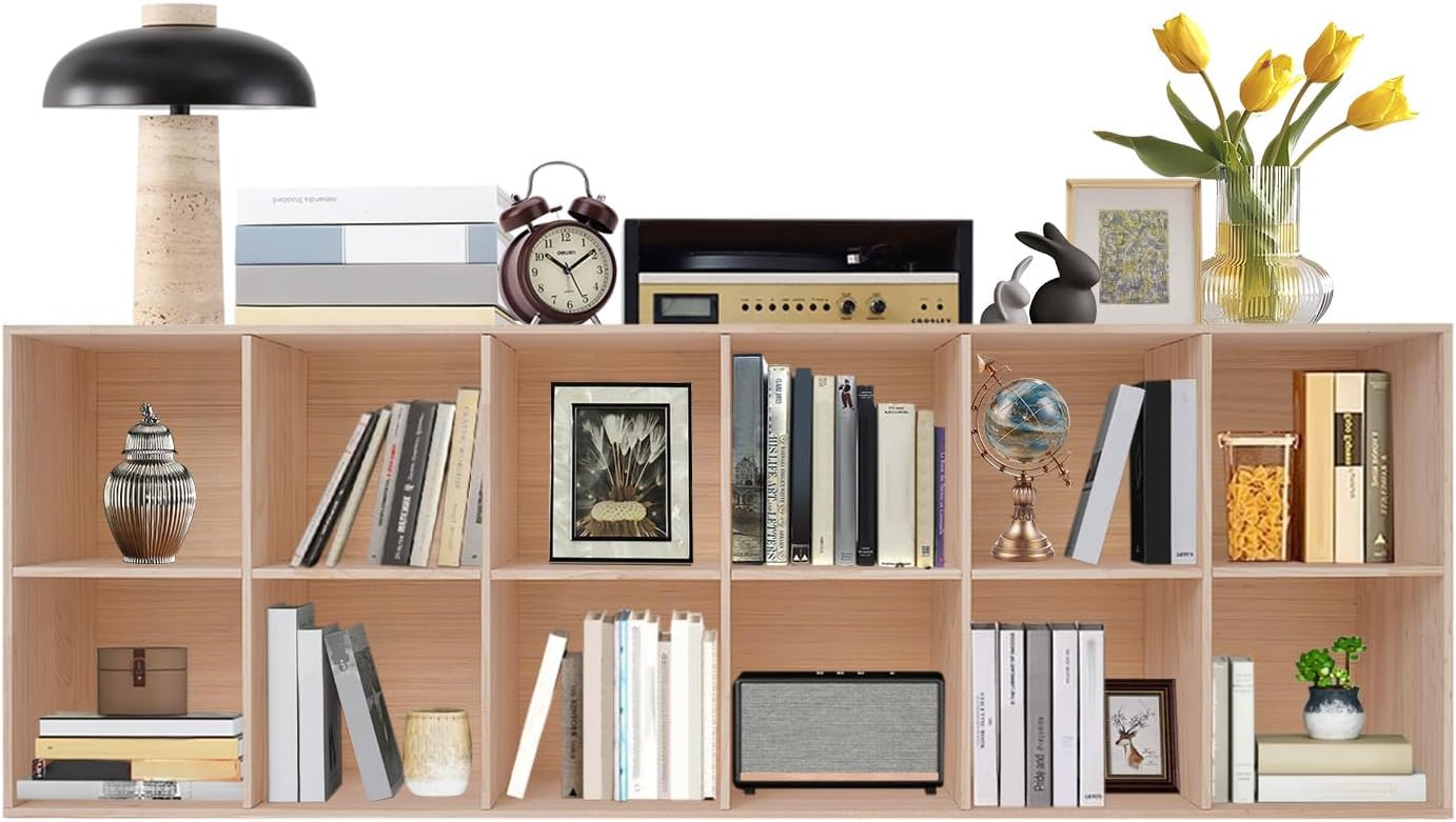 12 Cube Storage Shelf Organizer Bookshelf with Back Panel, 12in Deep Solid Wooden Cube Shelf Bookcase, Floorstanding, Vertical or Horizontal, Easy Assembly