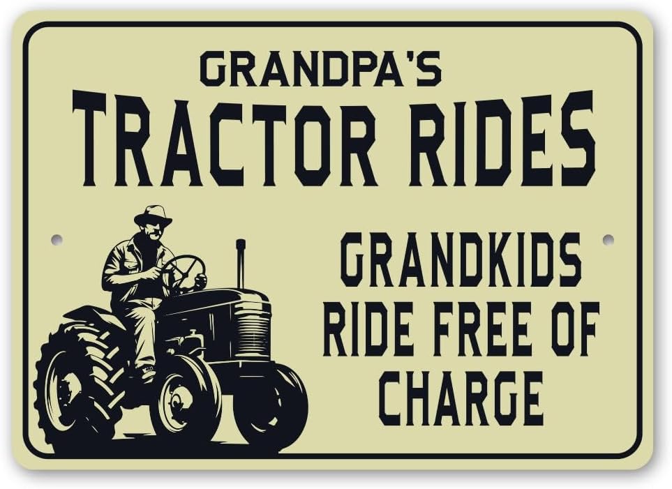 Grandpas Tractor Decor Retro Vintage Wall Plaque - Vintage Metal Sign, 8" x 12"