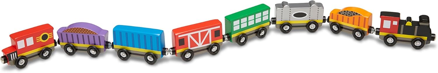 Melissa & Doug Wooden Magnetic Train Cars - 8 Piece Educational and Skill-Building Wooden Toy for Boys and Girls