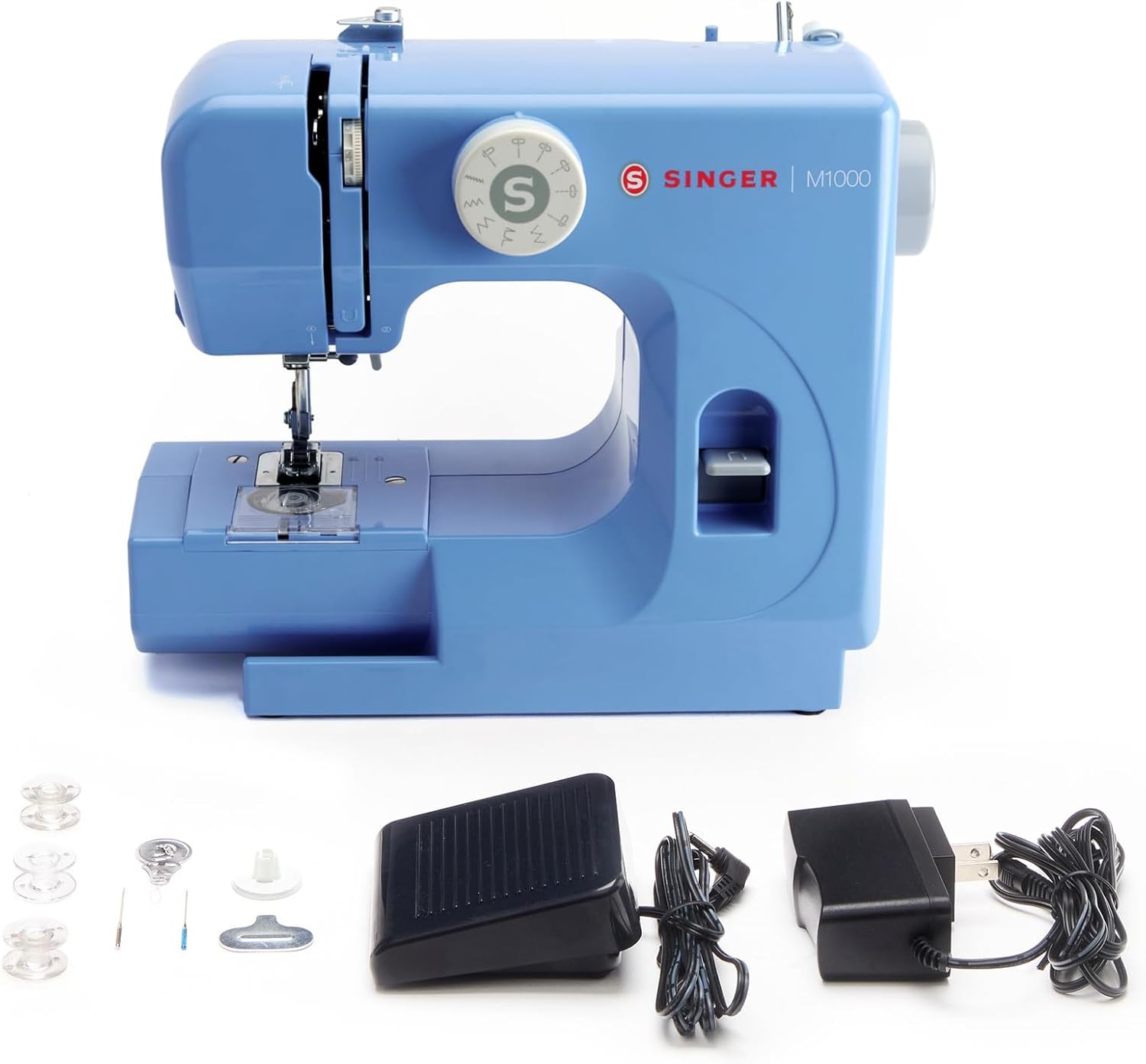 SINGER M1000 Mending Machine | Compact, Lightweight & Portable With 32 Stitch Applications & LED Light | Great for Light to Medium Weight Fabrics & Repairs – Blue