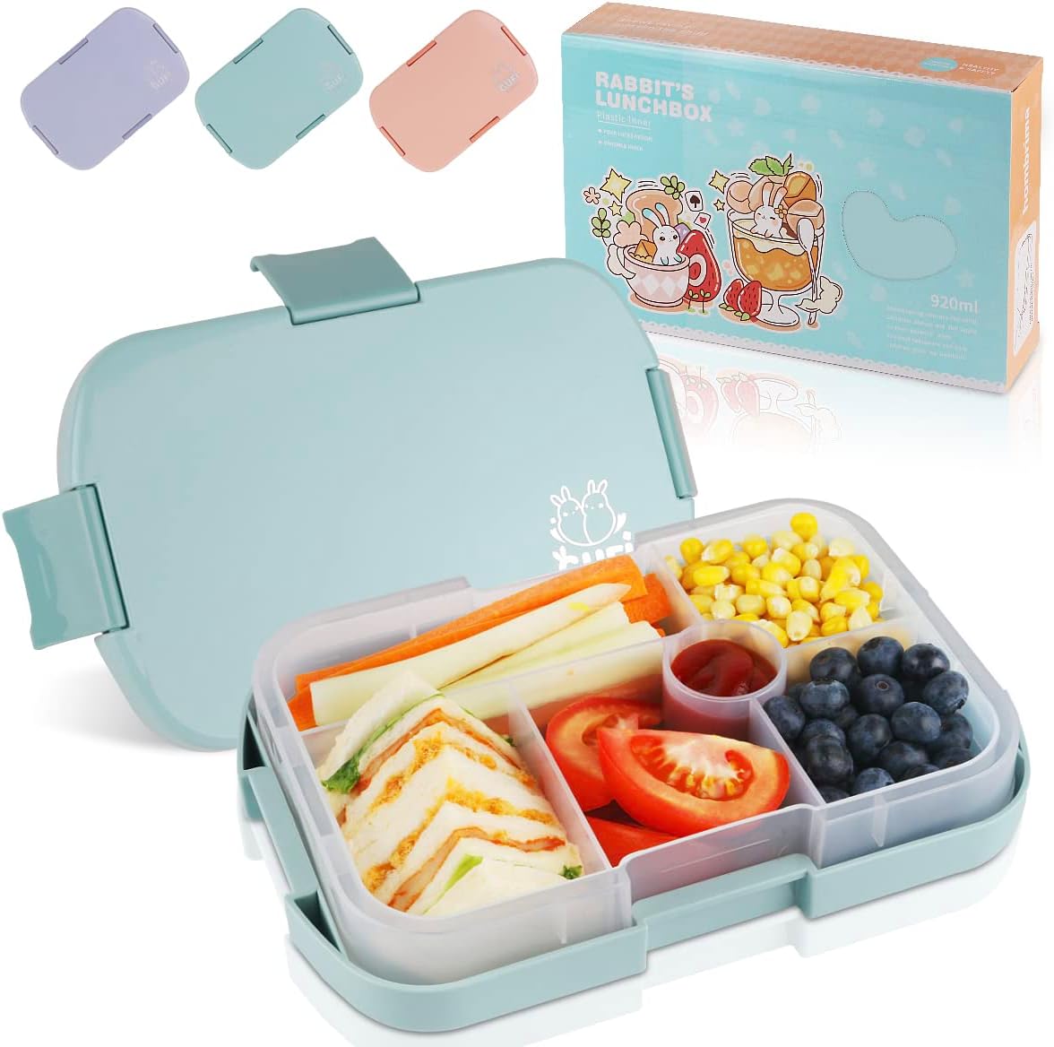 hombrima Kids Bento Lunch Box with 6 Compartments, Lunchboxes for Childrens Girls Boys Adults Work School, BPA Free, Leakproof, Microwave Safe(Blue)