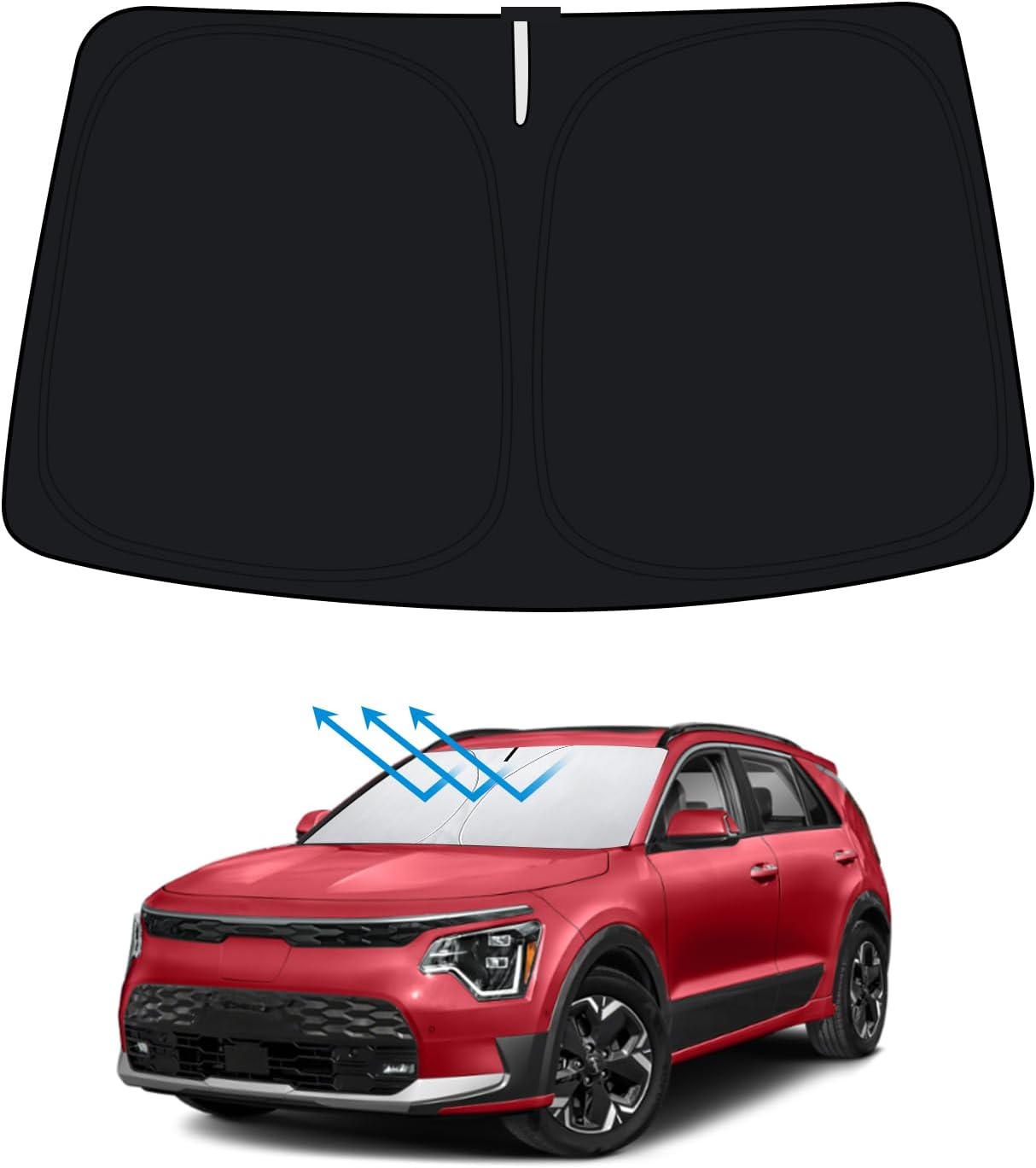 BESTVIEW Front Windshield Sun Shade Compatible with Kia NIRO 2017-2024, Foldable Reflective Sunshade for Car Front Window, 3 Layers 210T Material