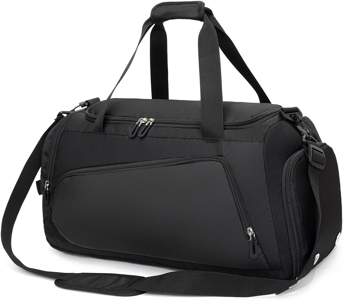 Waterproof Gym Bag Duffle Bag with Wet Pockets and Shoe Compartment,Durable Sports Holdall Bags Travel Bag for Women Man(Black,40L)