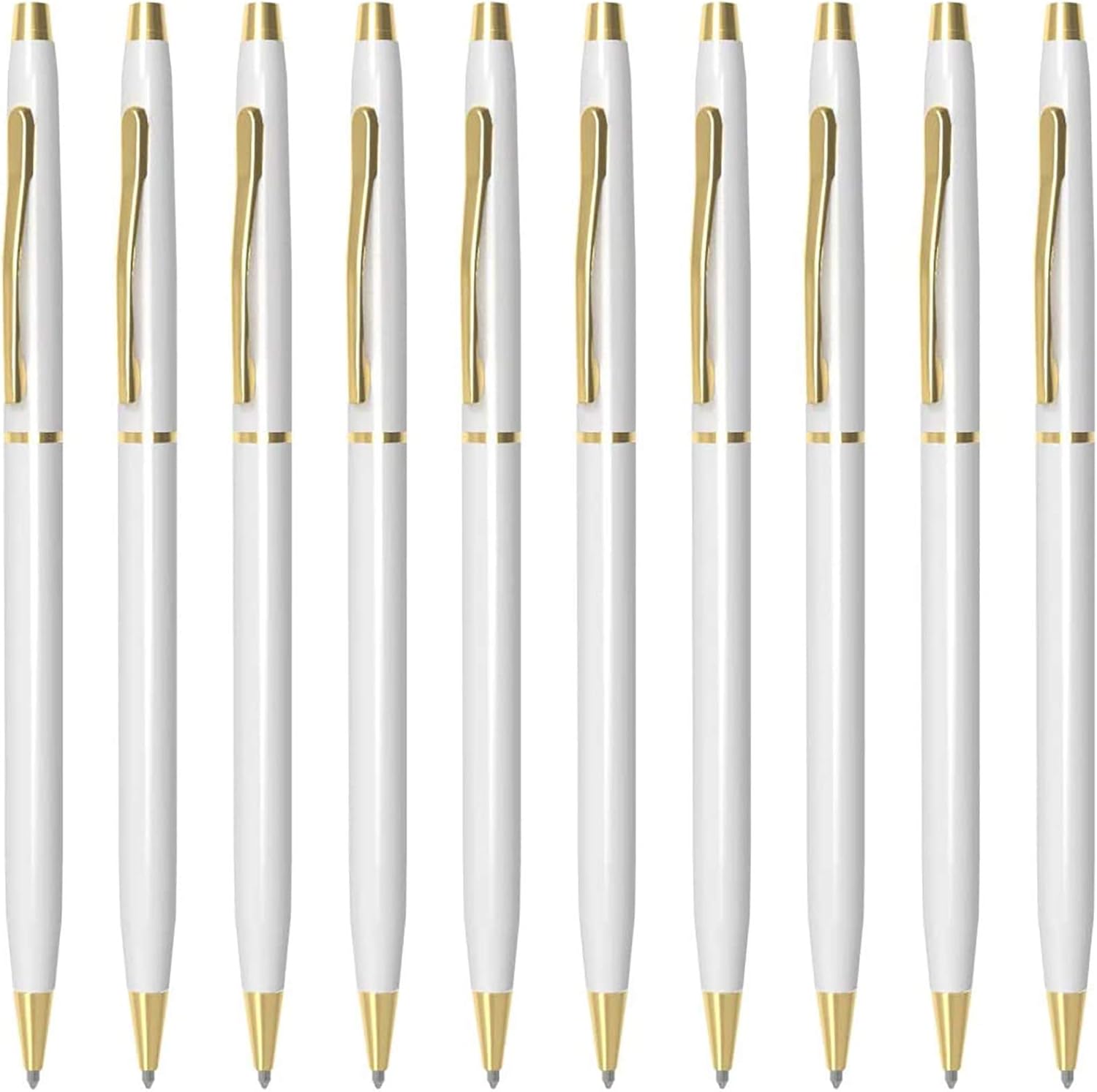 Cambond Ballpoint Pens White Pens - Black Ink Bulk Pens 1.0 mm Medium Point Retractable Metal Pen Comfortable Writing for Men Women Police Uniform Office Business, 10 Pack (White)