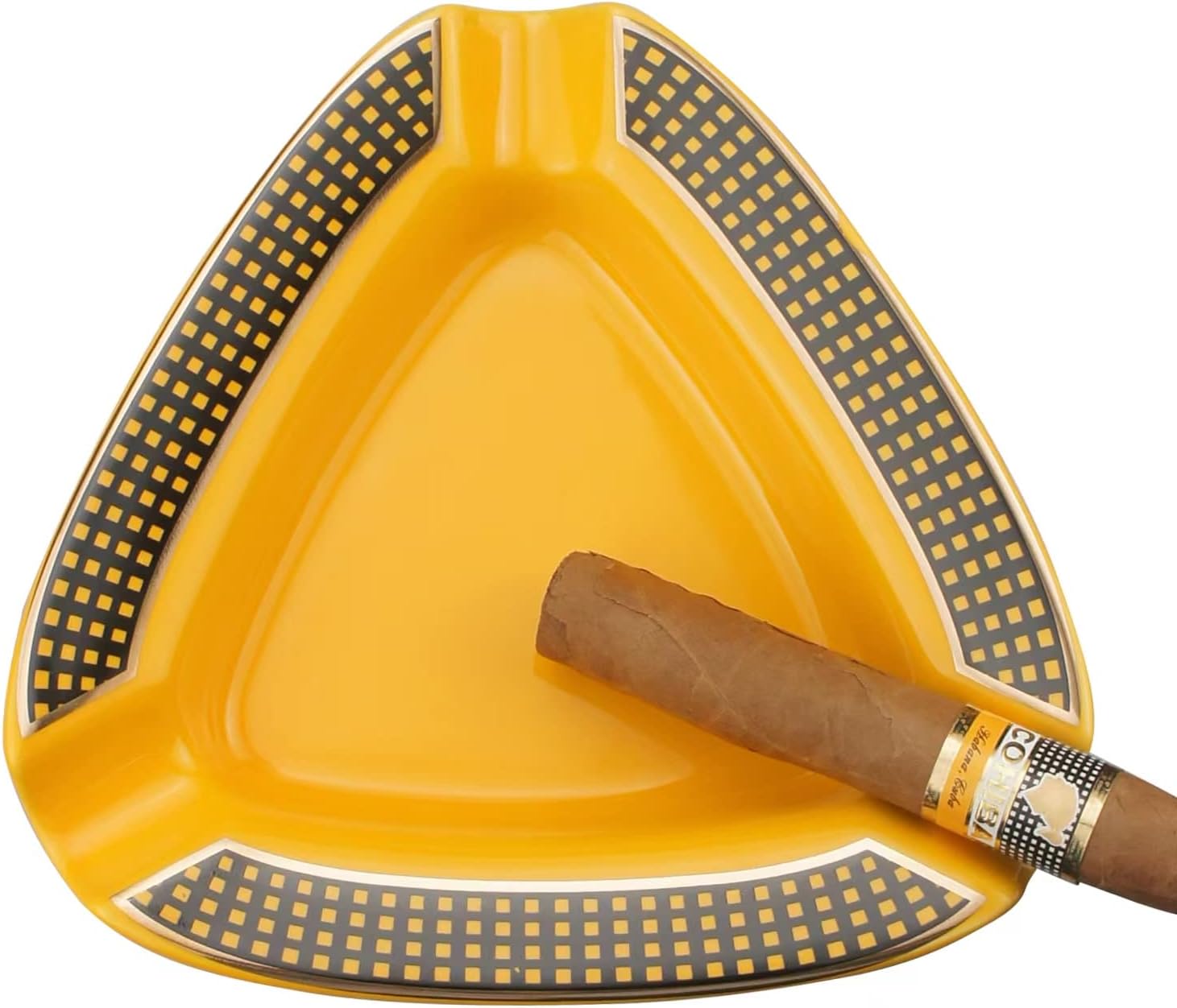 Cigar Ashtray Triangle - Large Outdoor Cigar Ashtray for Patio/Outside/Indoor (Yellow)