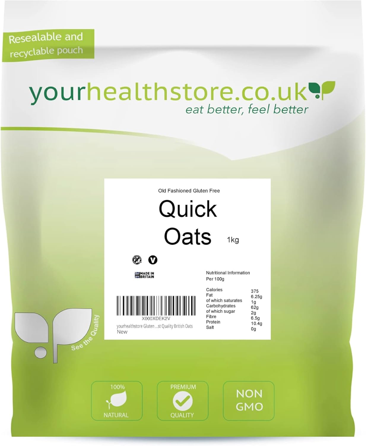 yourhealthstore® Gluten Free Old Fashioned Quick Oats 1kg (Instant Oats) Made from British Oats