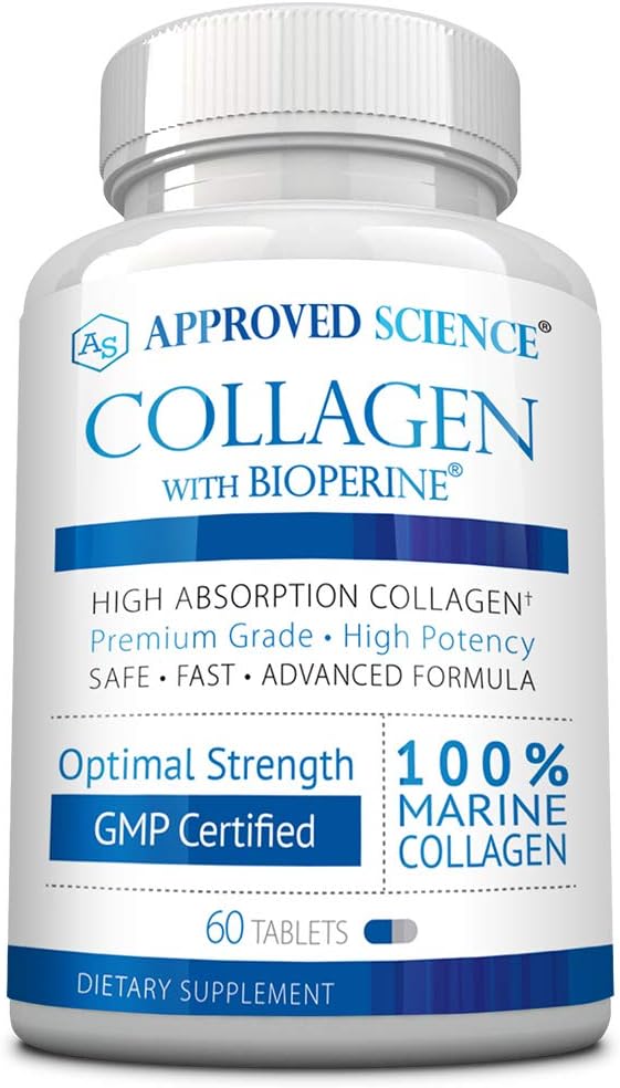 Approved Science Collagen Pills - Absorbable Marine Collagen Types I and III - 60 Tablets - Healthy Hair and Skin - Vitamin C, Sodium, and Bioperine for Fast Results - Non-GMO, Made in USA