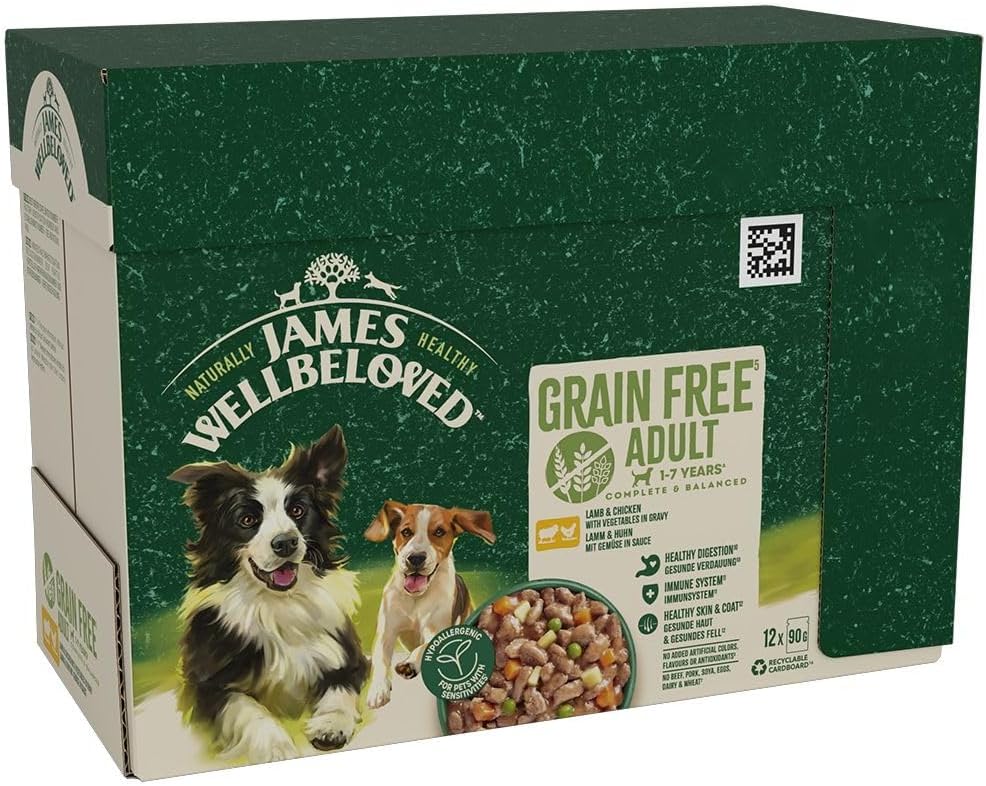 James Wellbeloved Grain Free Adult Dog Food with Lamb and Chicken in Gravy Pouch 12 x 90 g