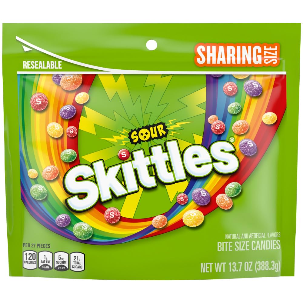 SKITTLES Sour Chewy Candy Bulk Pack – Share Size, 13.7 Oz Bags (Pack of 6), Tangy Fruit Flavors (Sour Strawberry, Lime, Lemon, Orange & Grape), Individually Wrapped, Sour Candy for Parties & Snacking