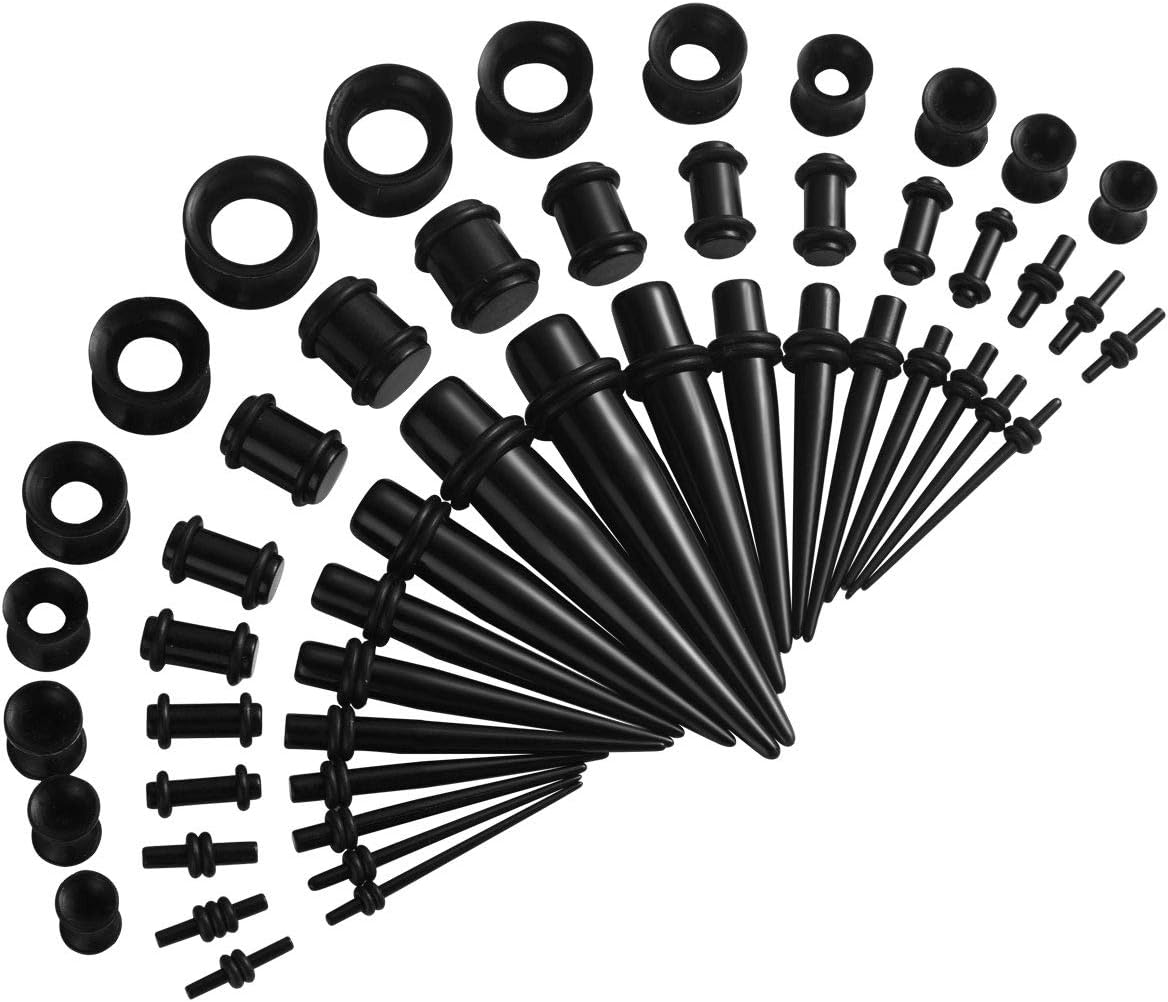 JDXN Acrylic Ear Stretching Kit Tapers Plugs Silicone Tunnels Gauges Expander 14G-00G Jewelry 50 Pieces Set