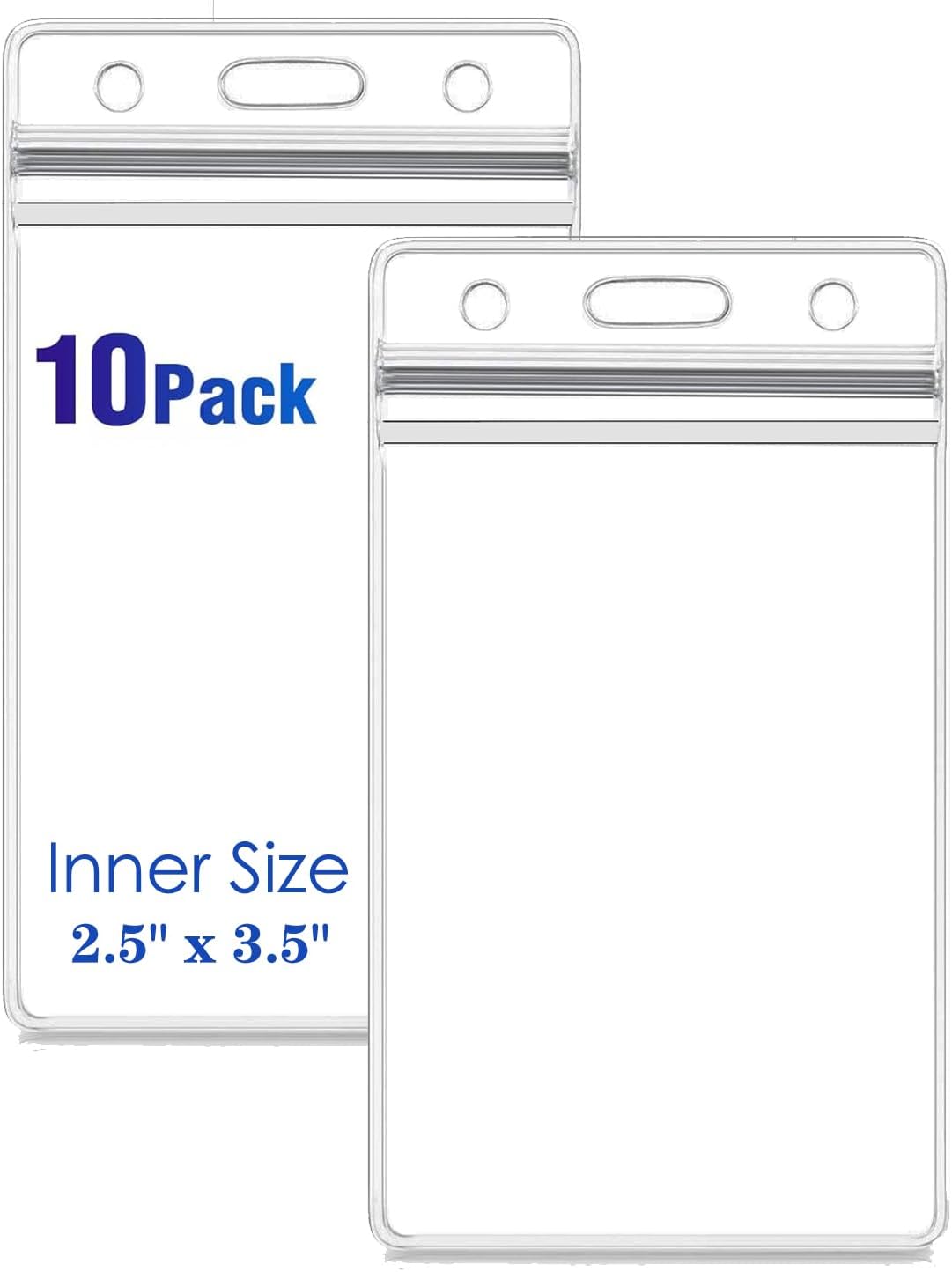 Vertical ID Card Name Tag Badge Holder with Waterproof Type Resealable Zip (10 Packs)