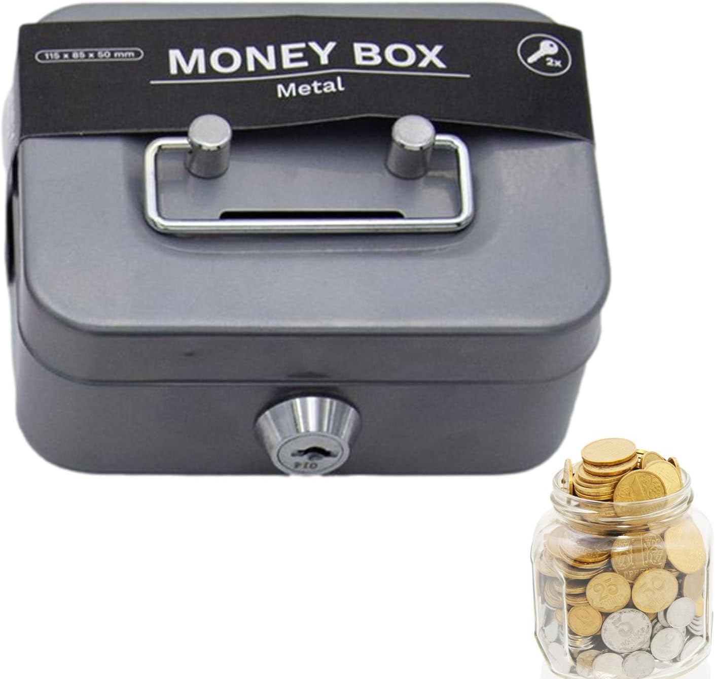 Zankie Steel Cash Box With 2 Keys- Small Cash Money Box With Coin Slot Lockable Small Metal Cash Box| Petty Cash Box Portable Small Lock Box For Kids Adults Coin Collection, 4"/11.5 Cm