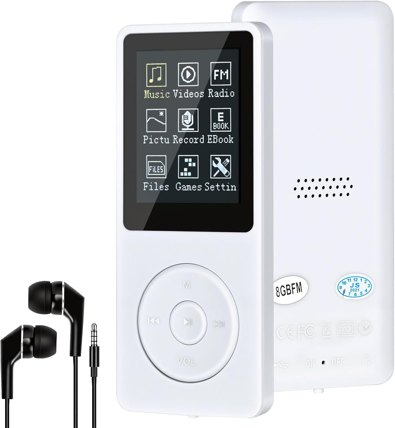 Slim Music Player 8 GB Portable Lossless Sound 70 Hours Screen MP3 Player Support up to 64 GB (White)