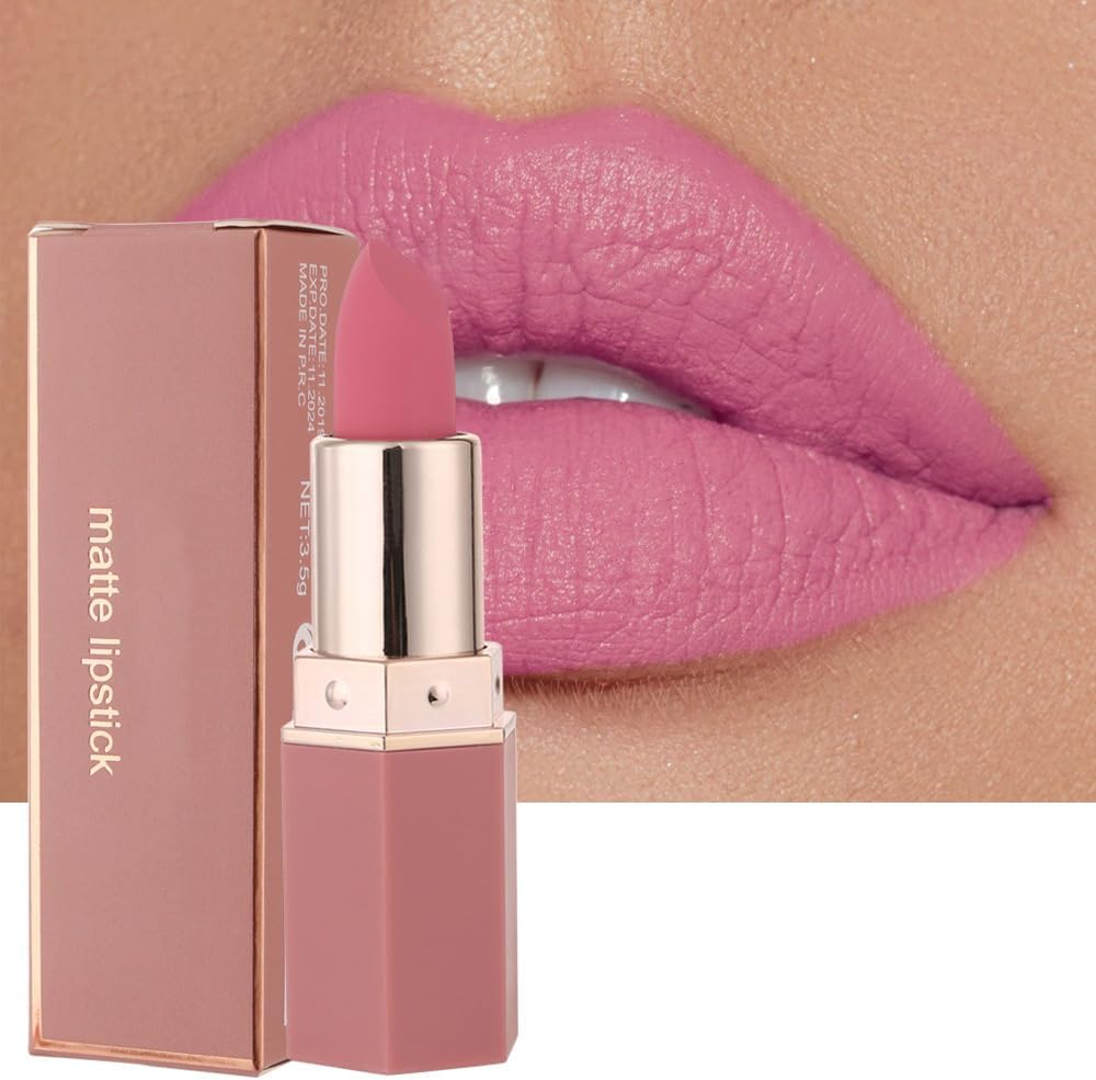 Matte Lipsticks for Women Long Lasting - Non Stick Cup Velvet Lip Gloss Lip Stain/Matte Nude Hot Pink Lipstick/Hydrating High Pigmented Smooth Lipsticks for Women Girls (02 Barbie pink)