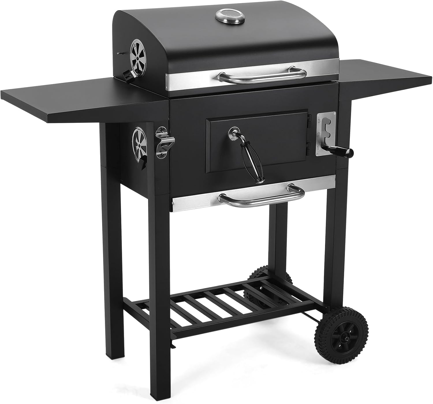 DKIEI BBQ Grill, Large Barbecue Grill with Side Table & Air Vents, Portable Charcoal Grill with Lifting Charcoal Tray, Warming Rack, Temperature Gauge, Outdoor Smoker for Camping Garden
