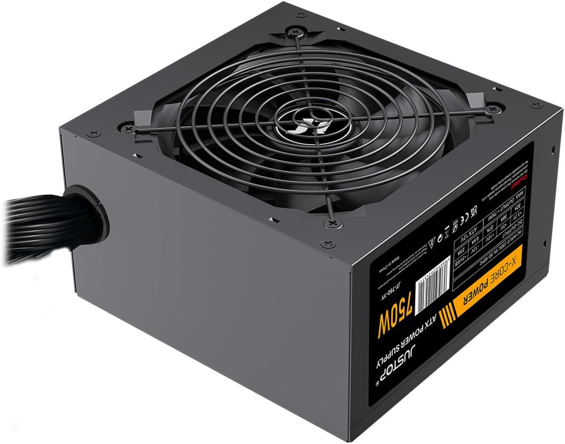 JUSTOP Black 750W PSU, Switching Power Supply, Computer Desktop PC ATX 120mm Fan 8-Pin 12V, 6+2 Pin PCI-E, 6x SATA
