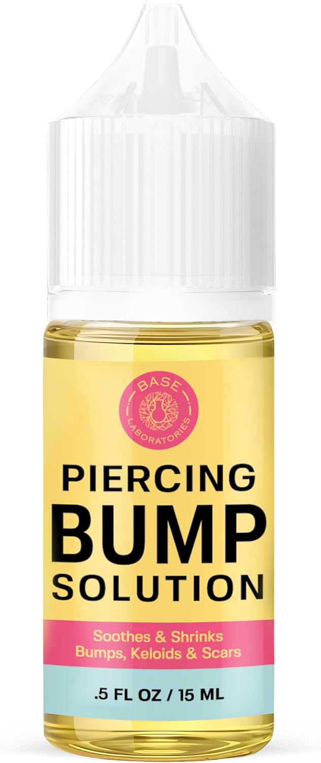 BASE LABORATORIES Piercing Bump Solution & Keloid Bump Removal | Soothing Piercing Aftercare for Piercing Bumps & Keloid Scar Removal | Ear & Nose Keloid Bumps Piercing Aftercare Solution Oil | 0.5 oz