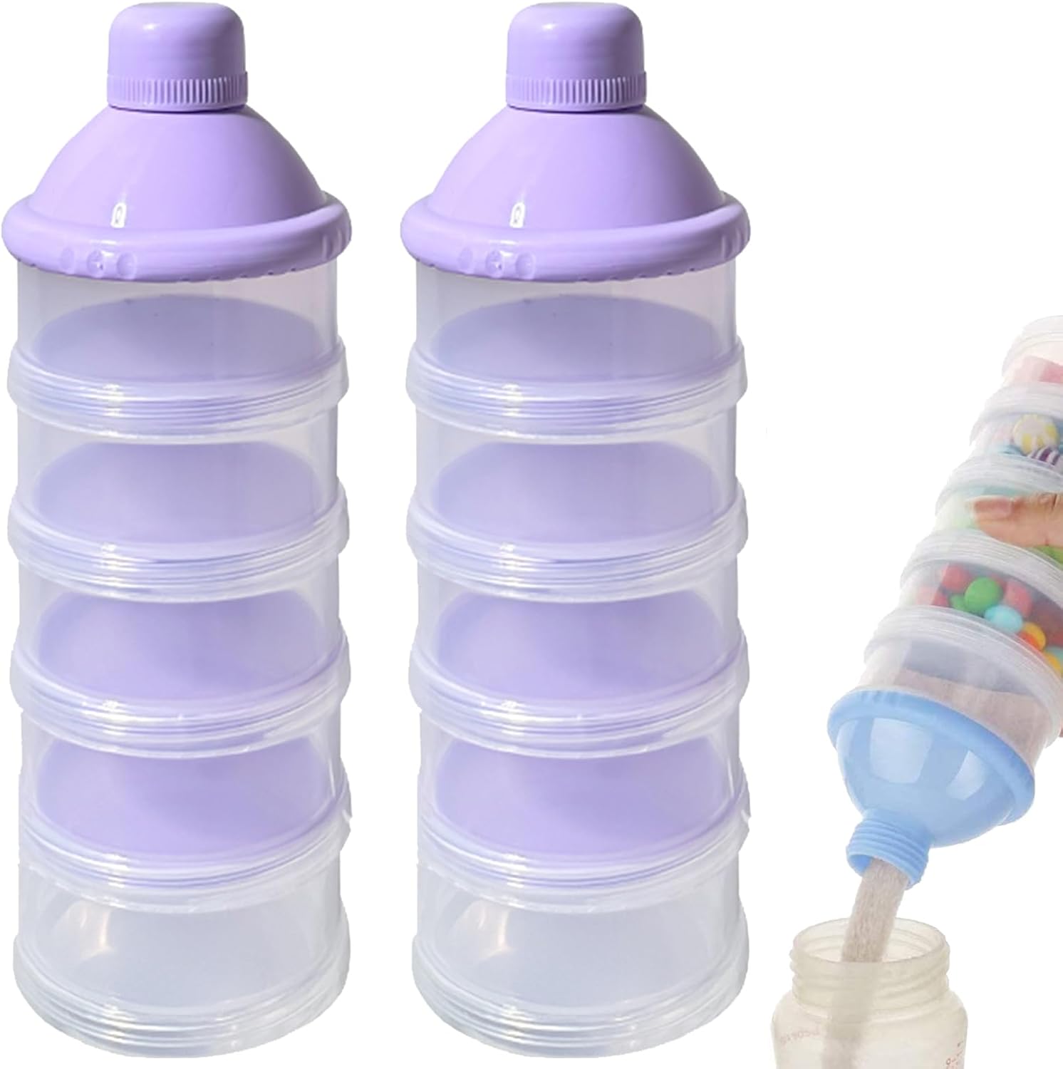 2 PCS 5 Layers Baby Milk Powder Pots, Formula Dispenser Portable Milk Powder Formula Dispenser Container Pot Box Milk Cans Snack Storage Box for Travel(Purple +Purple)