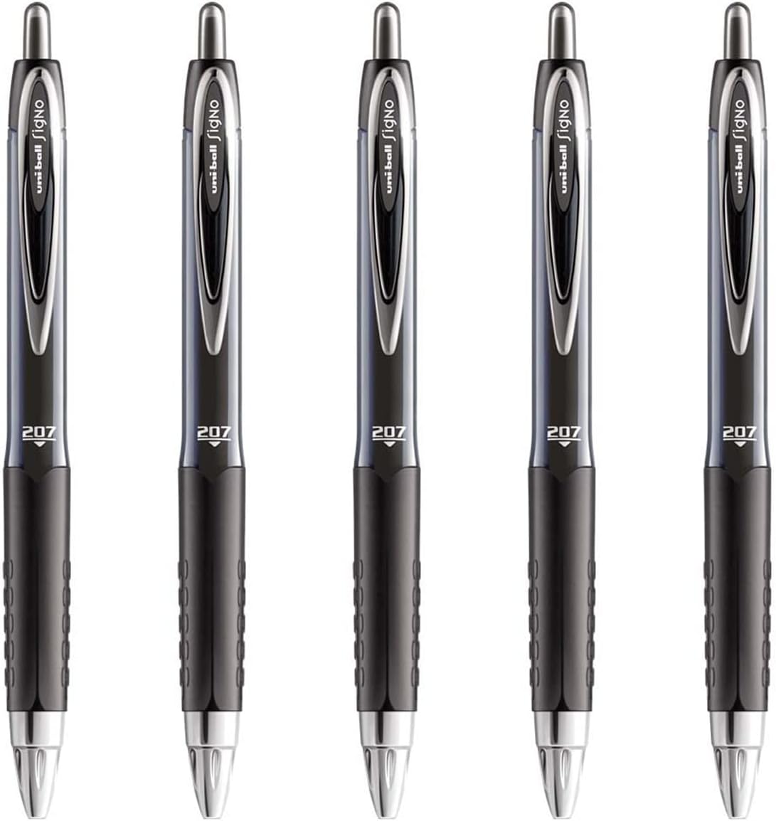 uni-ball Signo Gel UMN-207 Retractable Rollerball - Black, Pack of 5