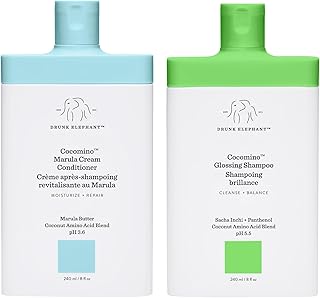 Drunk Elephant Cocomino Glossing Shampoo and Marula Cream Conditioner, Scalp Friendly Gentle Shampoo and Nourishing Conditioner for Hair - 8 Fl Oz (Set of 2)