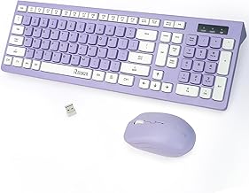 Wireless Keyboard and Mouse Combo, Full-Sized Wireless Keyboard and Adjustable DPI Mouse, 2.4GHz USB Receiver, Wireless Keyboard and Mouse for PC, Windows, Desktop, Laptop (Purple)