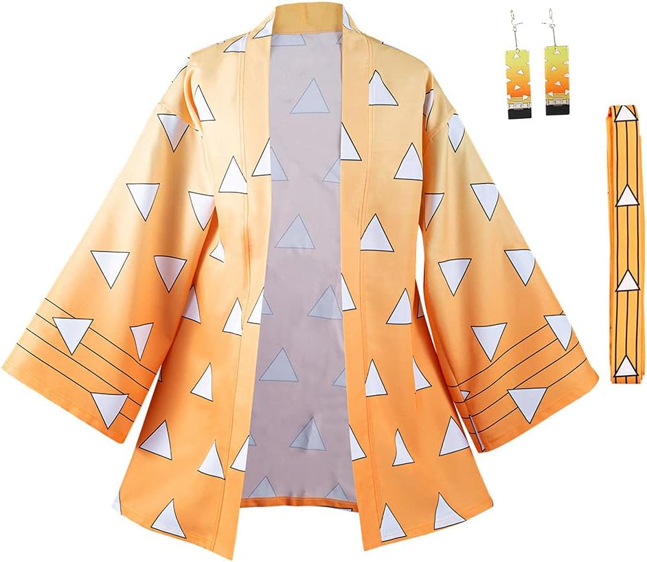 Haydory Women Kochou Shinobu/Agatsuma Zenitsu/Rengoku Kyoujurou Cloak Cosplay Costume Kimono Cape Robe Halloween Suit Adult