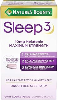 Nature s-Bounty Sleep3 10mg. Melatonin, 120 Tablets Bundle | 4 Month Supply | Drug-Free Sleeping aids, Purple