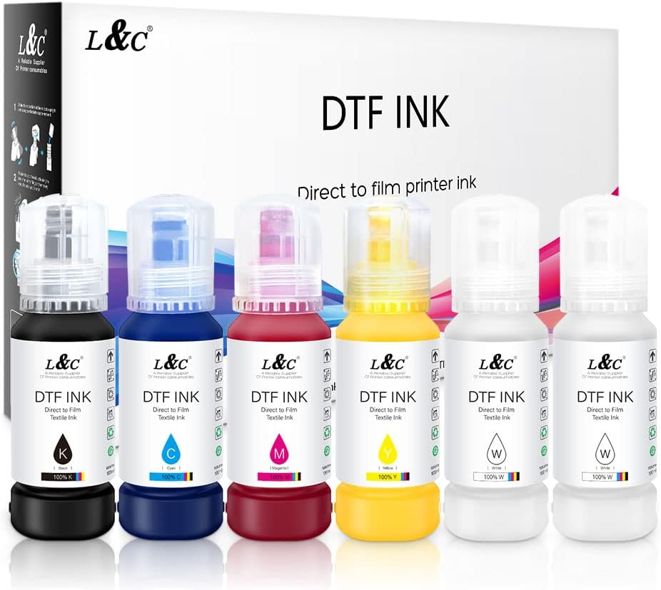 L&C DTF Ink for EPSON ET 8550, DTF Transfer Ink Refill for epson et-8550 D570 R1390 DTF Printers, Heat Transfer Printing Ink Set 100ml X 6