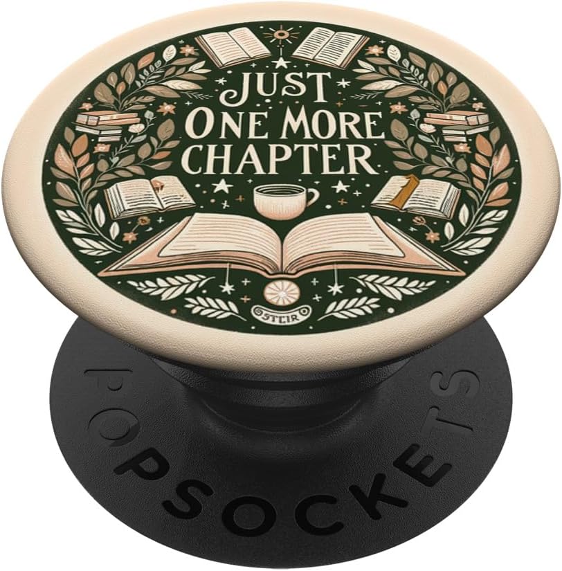 Just One More Chapter Bookish Book Reading Beige PopSockets Adhesive PopGrip