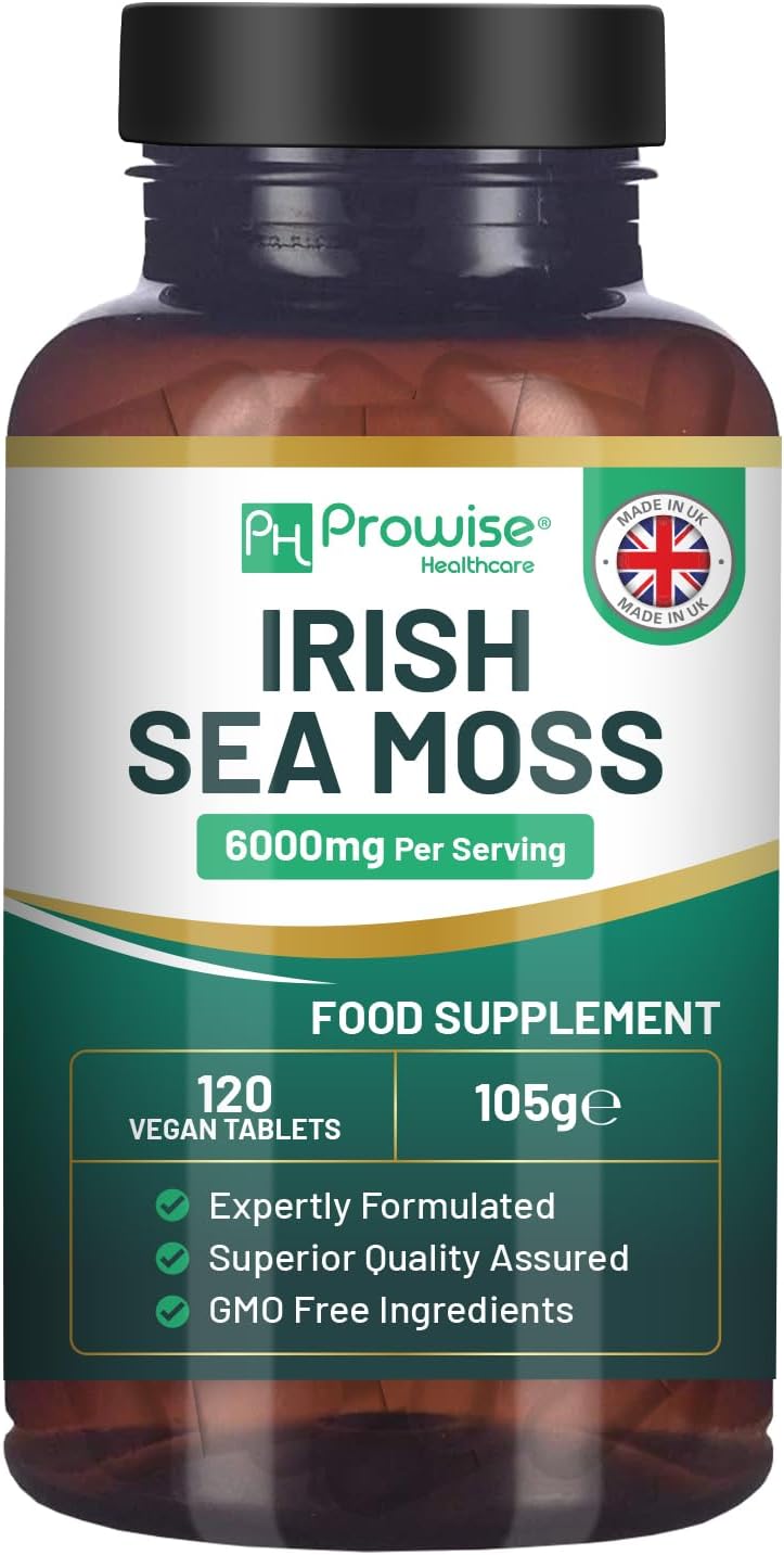 Irish Sea Moss Tablets High Strength 6000mg – Irish Sea Moss Supplement 120 Vegan Tablets High Potency - UK Made - Non-GMO by Prowise