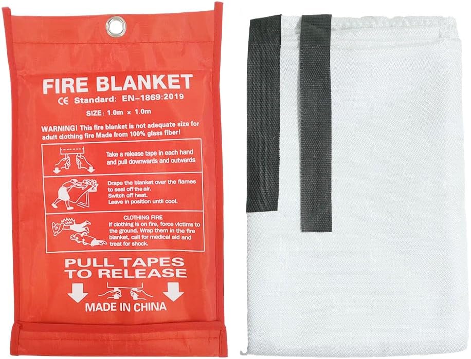 Ram® Large 1M X 1M Fire Blanket With Loops Office Kitchen Safety Home Fire Blanket Wall Mountable Emergency Fire Blanket