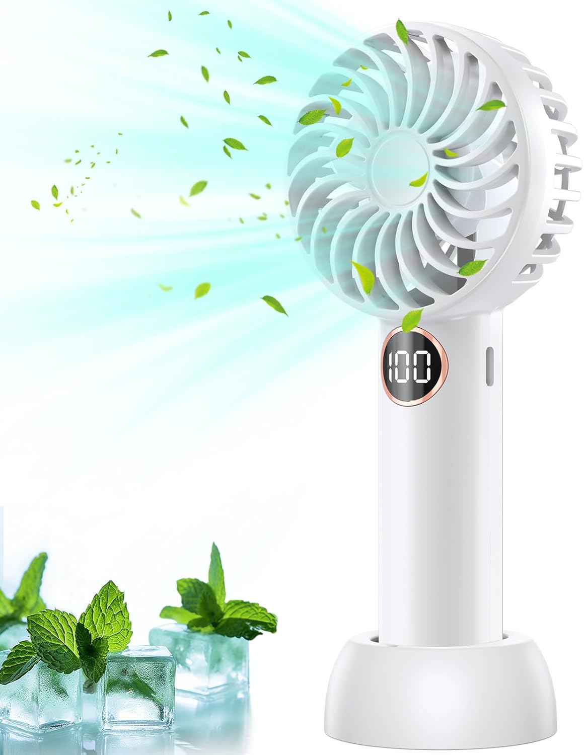Handheld Fan, Portable Fan Handheld 5 Speeds Mini Fan USB Rechargeable, Powerful Desk Fan Electric Fan Handheld for Home, Office, Travel, Bedroom, Indoor, Outdoor, Kids, Women, Girl, Gift, White