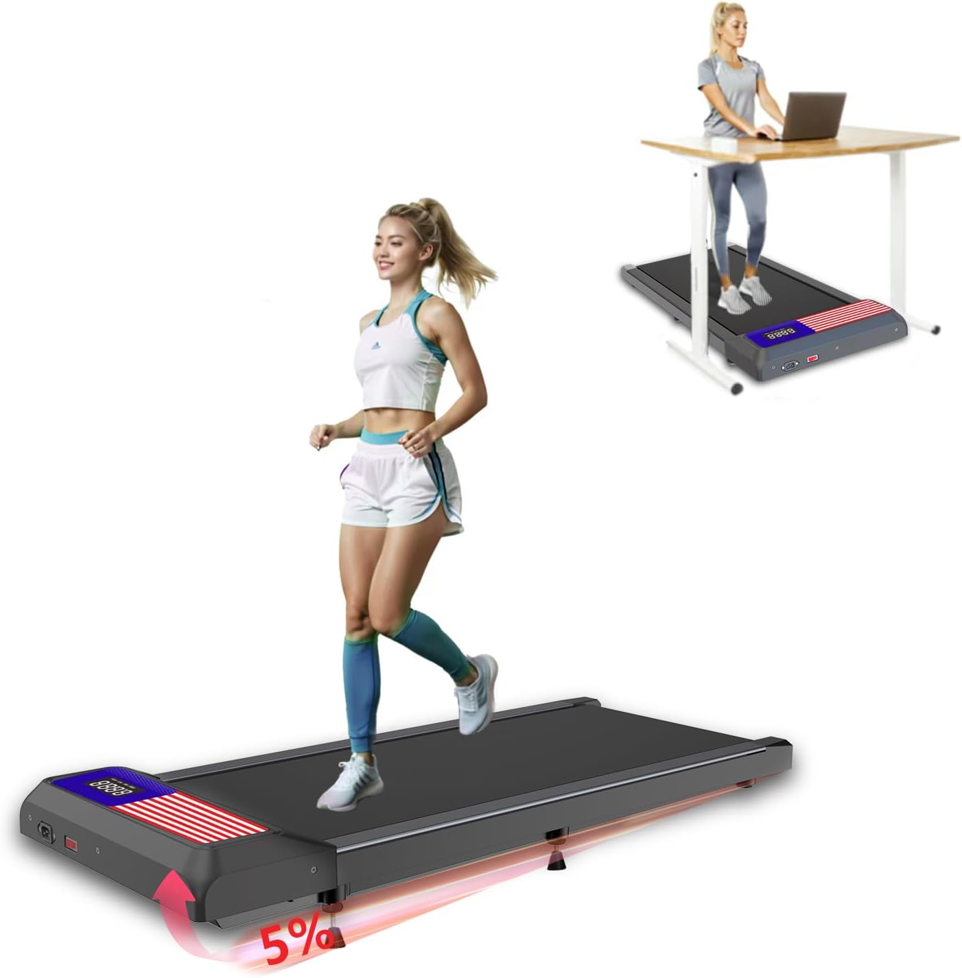 3 in 1 Foldable Walking Pad Treadmill, Portable Under Desk Treadmill with Incline for Home/Office, Remote Control, LED Display