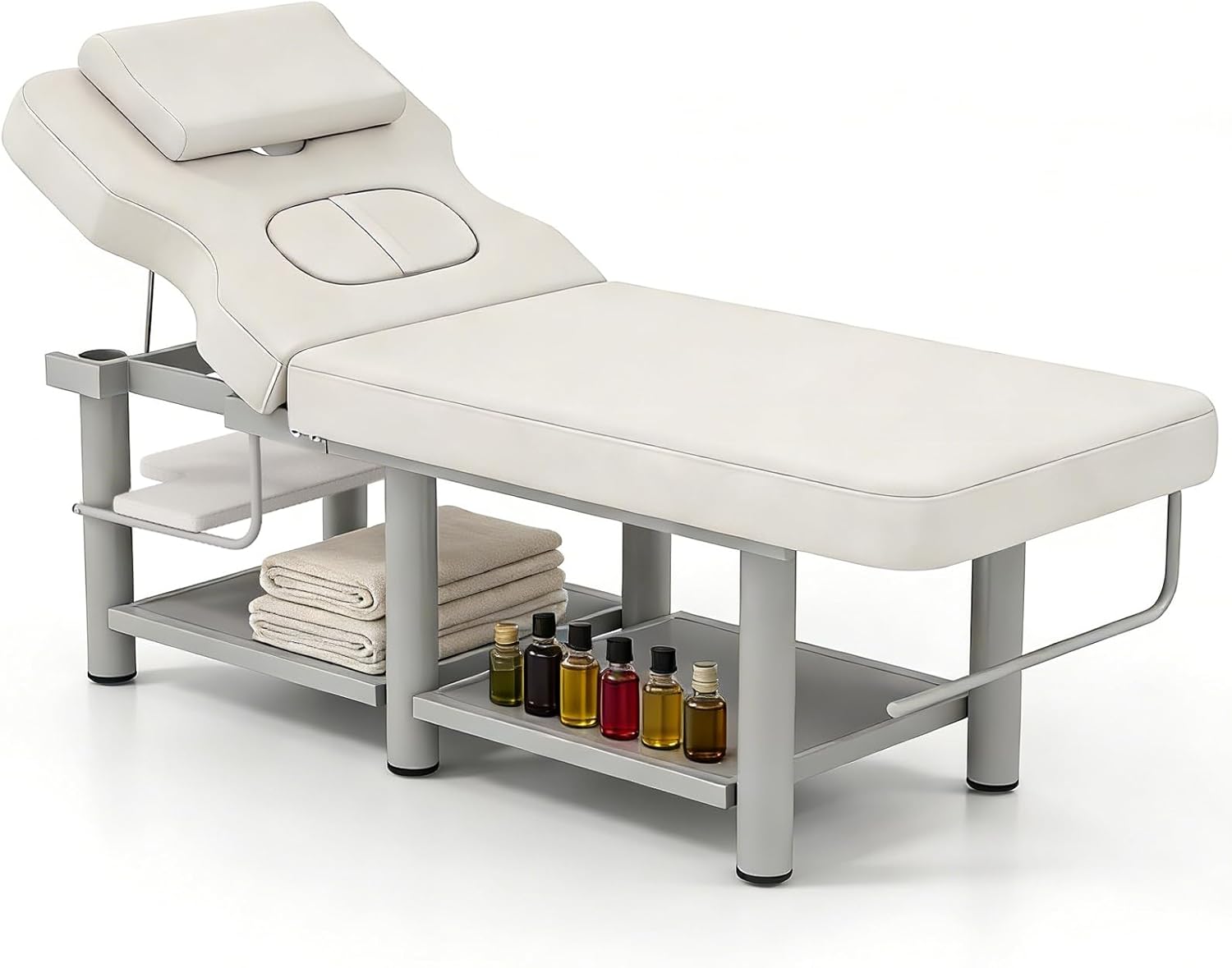 Artist hand Heavy Duty Professional Stationary Massage Table, Wide Spa Facial Bed with Backrest, Metal Frame PU Leather Massage Bed for Physical Therapy Treatment Tattoo Salon (Gray)