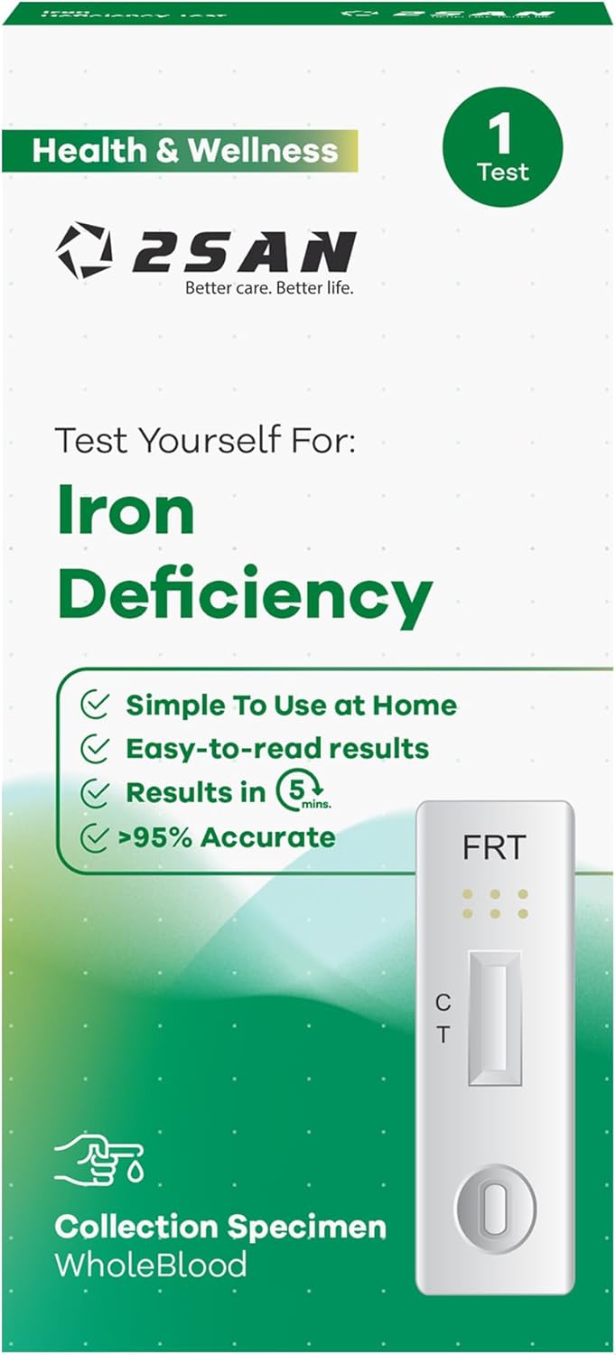 2SAN Iron Deficiency Test at Home UK - 1 Pack - Ferritin Testing kit for Blood Anemia Detection, Accurate and Easy Iron Level Test kit for Deficiency Detection Check