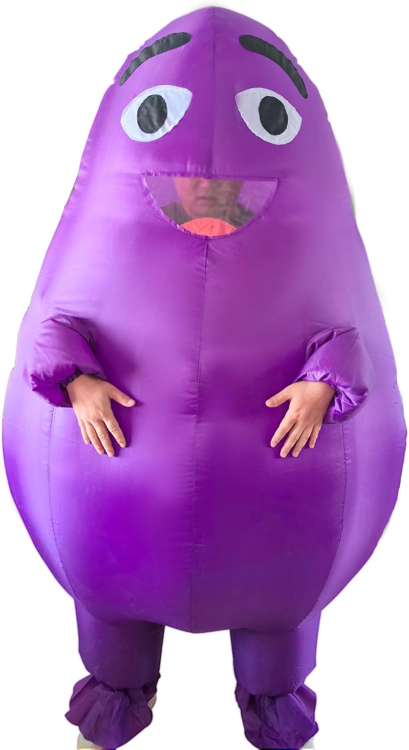 Mr.Ma Rich Inflatable Costume Adult, Purple Eggplant Halloween Mascot Costume
