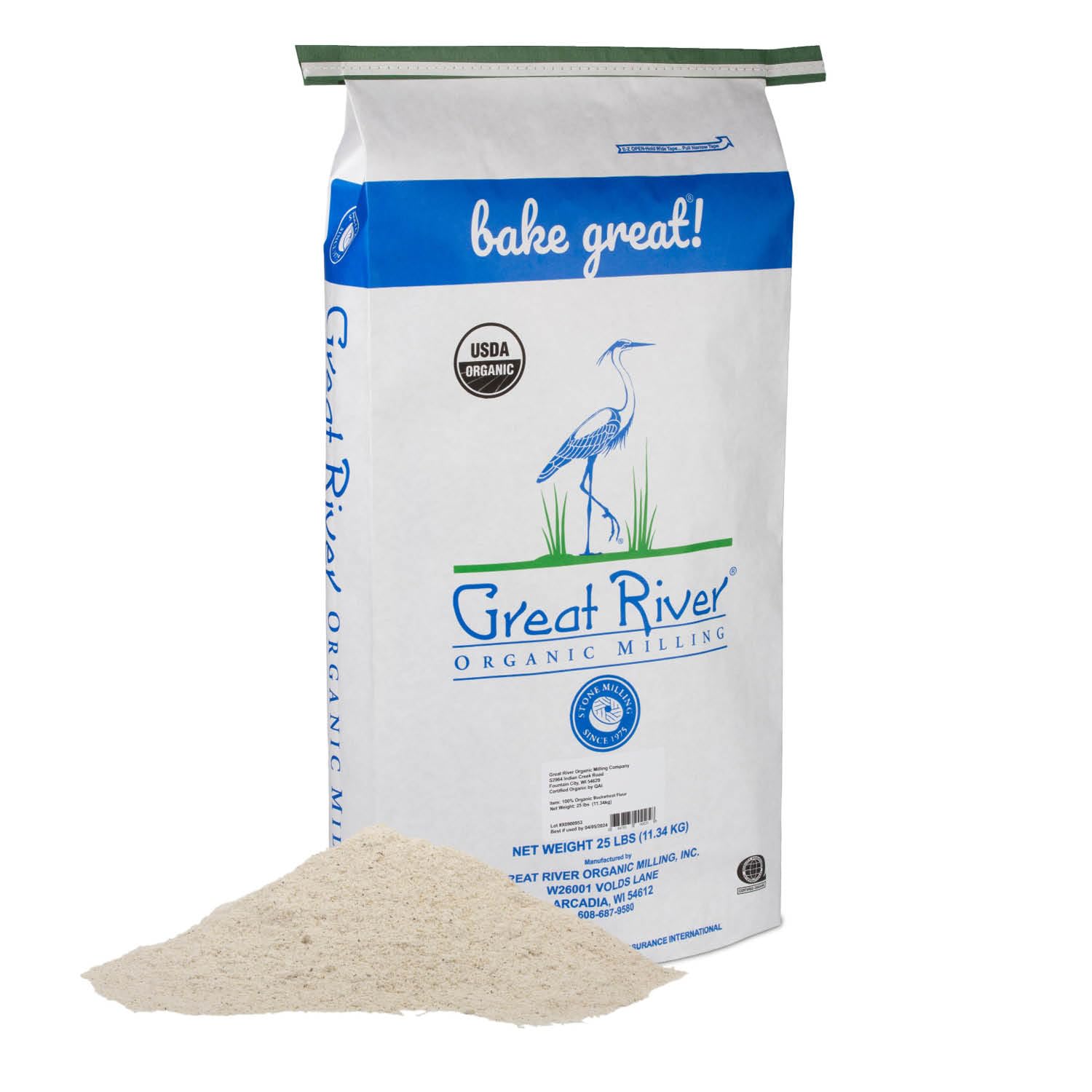 Great River Milling Organic Gluten Free Buckwheat Flour | Gluten-Free Flour Alternative | Non-GMO, Kosher, USDA Organic | Ideal for Crepes, Pancakes, Waffles, Baking & More | 25 Lb